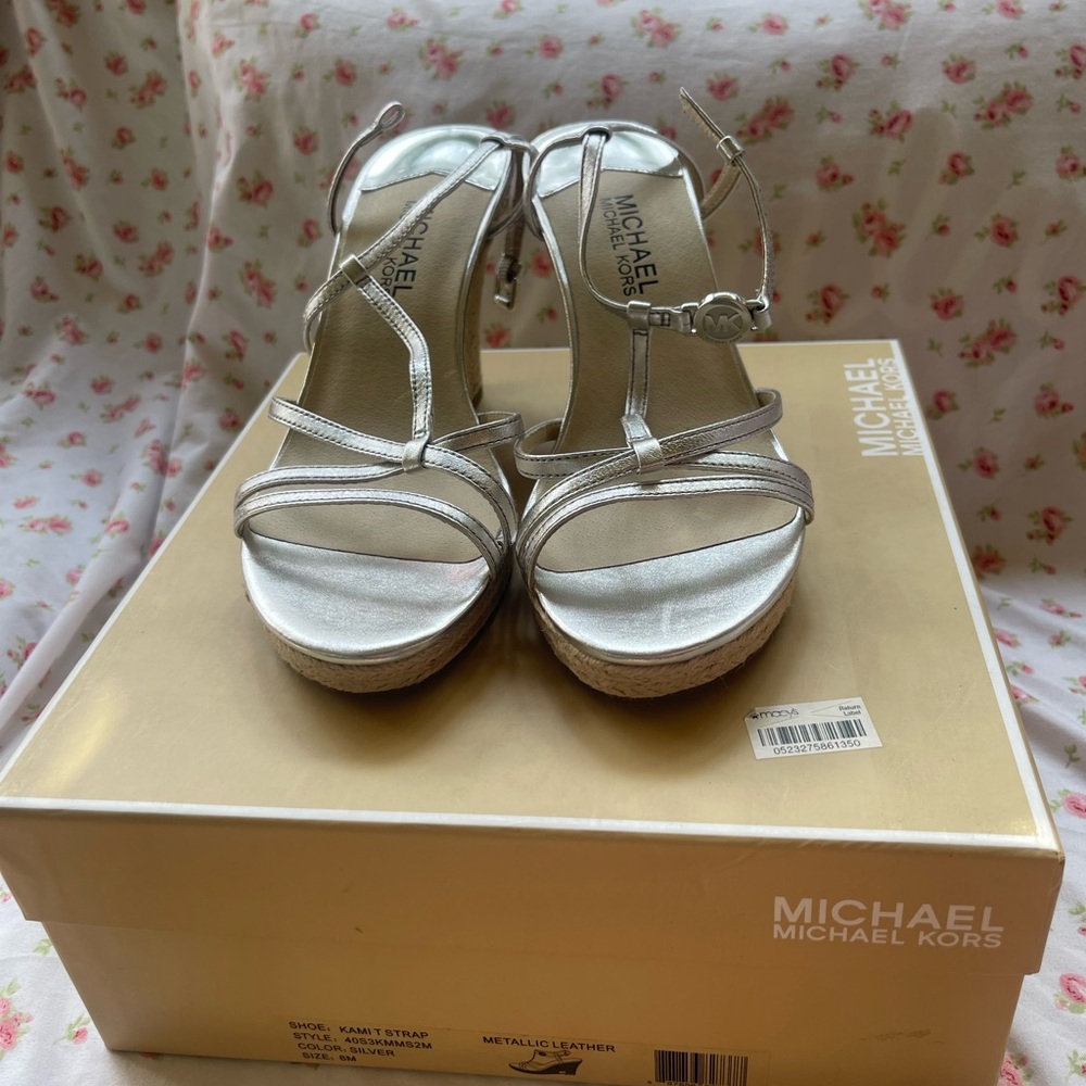 Michael Kors Metallic Silver Wedge Sandals